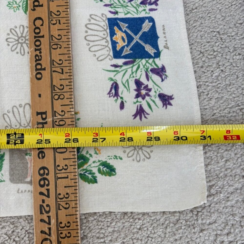 Vintage Swedish printed tablecloth featuring provincial coats of arms and floral - Picture 3 of 9